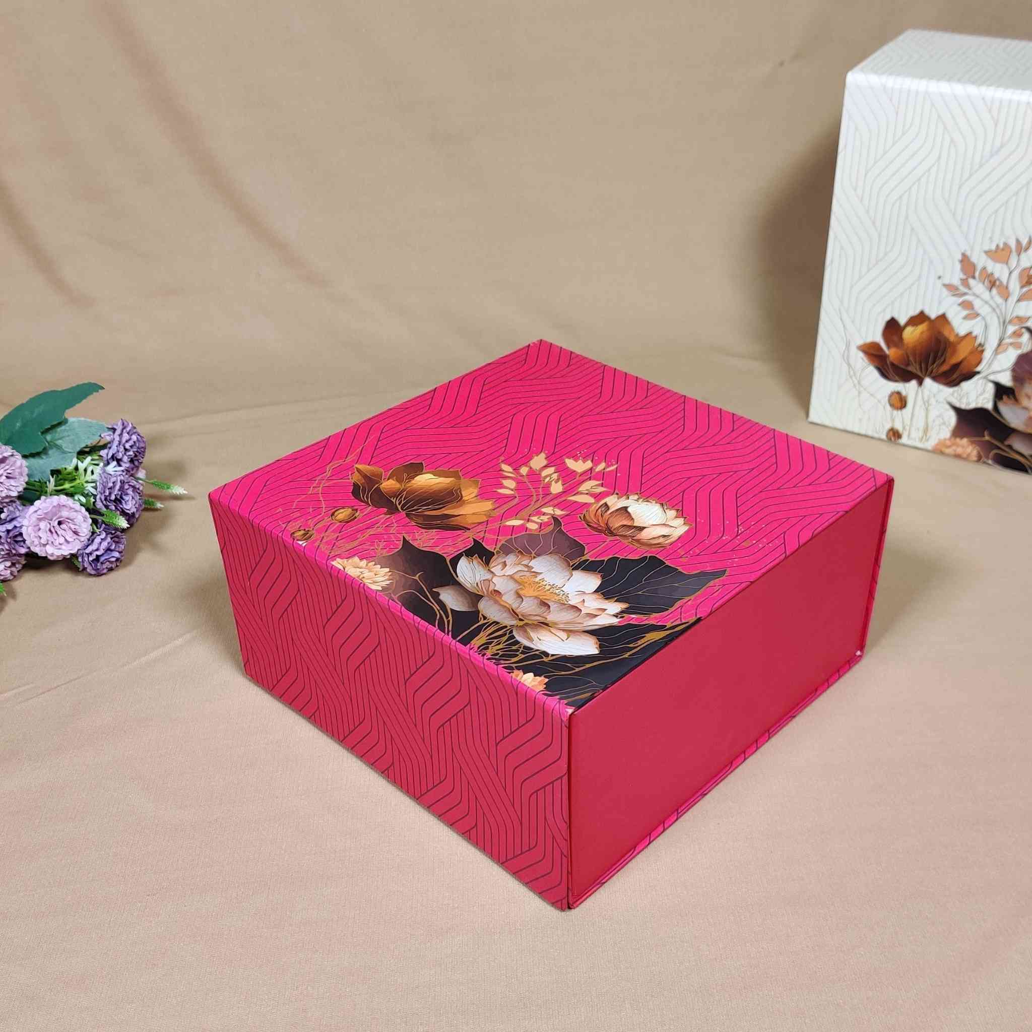 Pink Floral Flip Box For Gift Hamper (10x10x4 inches)