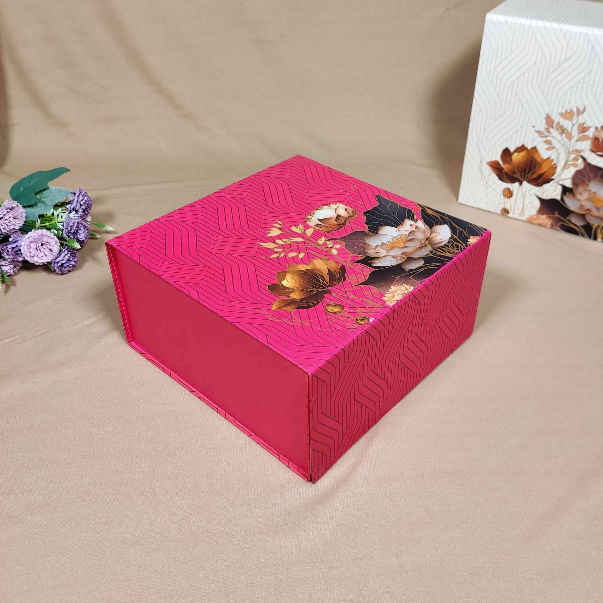 Pink Floral Flip Box For Gift Hamper (10x10x4 inches)