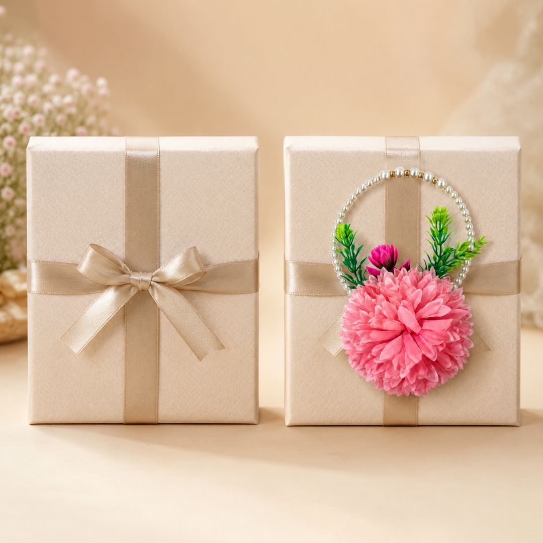 Set of 5 Coral Pink Pearl Loop Floral Decorative Accessories for Hamper & Trousseau Packing