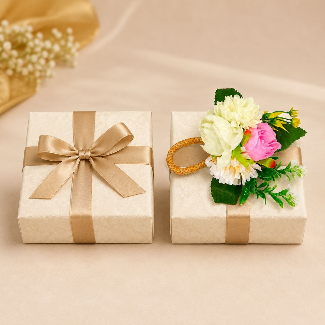 White & Pink Flower Bunch with Golden Handle for Hamper Decoration – Pack of 5 - Adscraft.in
