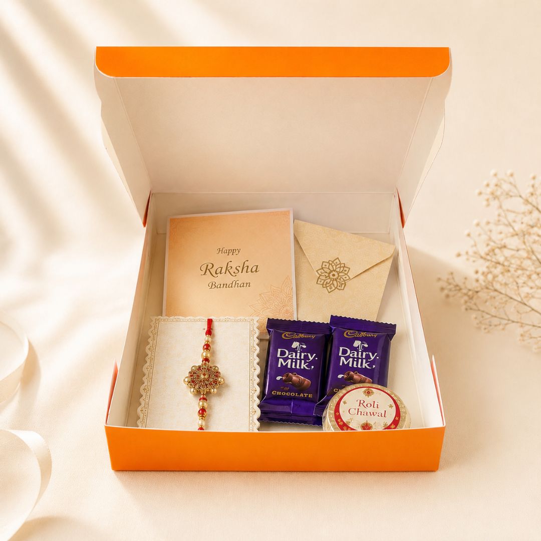 Happy Raksha Bandhan Orange Rakhi Gift Box Pack of 10