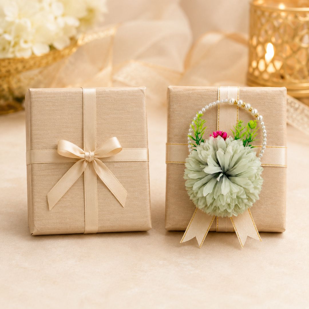 Set of 5 Mint Green Pearl Handle Floral Decorative Accessories for Hamper & Trousseau Packing