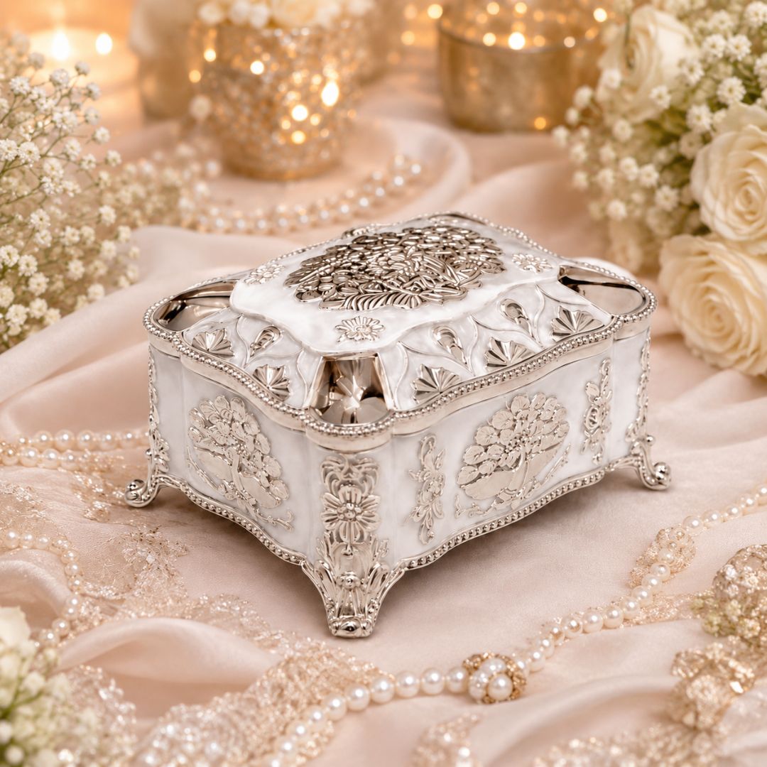 Premium German Silver Decorative Box with Velvet Lining – 4 x 3 Inch Elegant Storage & Gifting Box