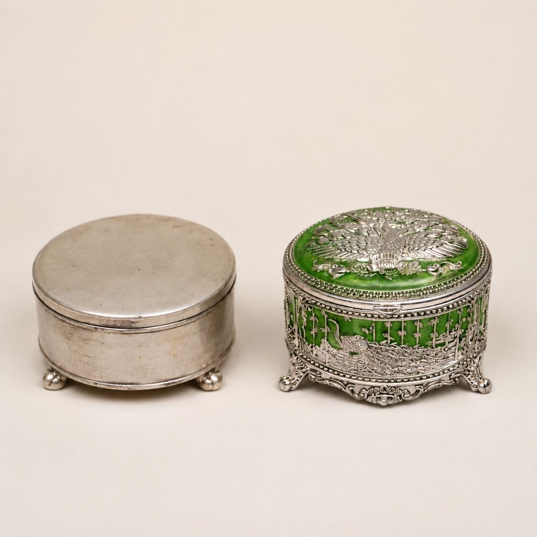 Royal Peacock Enamel Silver Jewellery Box – 3 Inch (Green Finish)