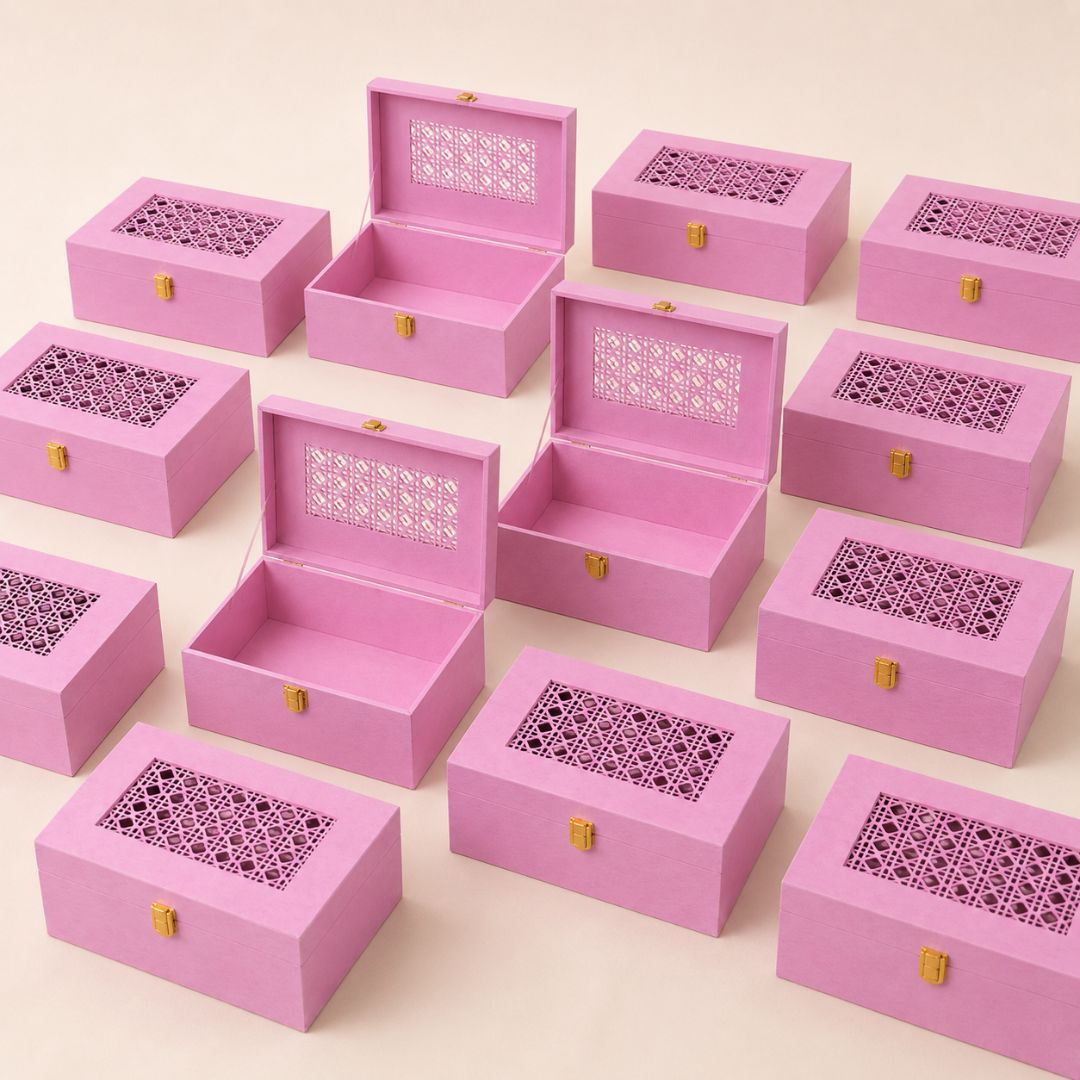 Pastel Pink Laser Cut Gift Box with Golden Latch