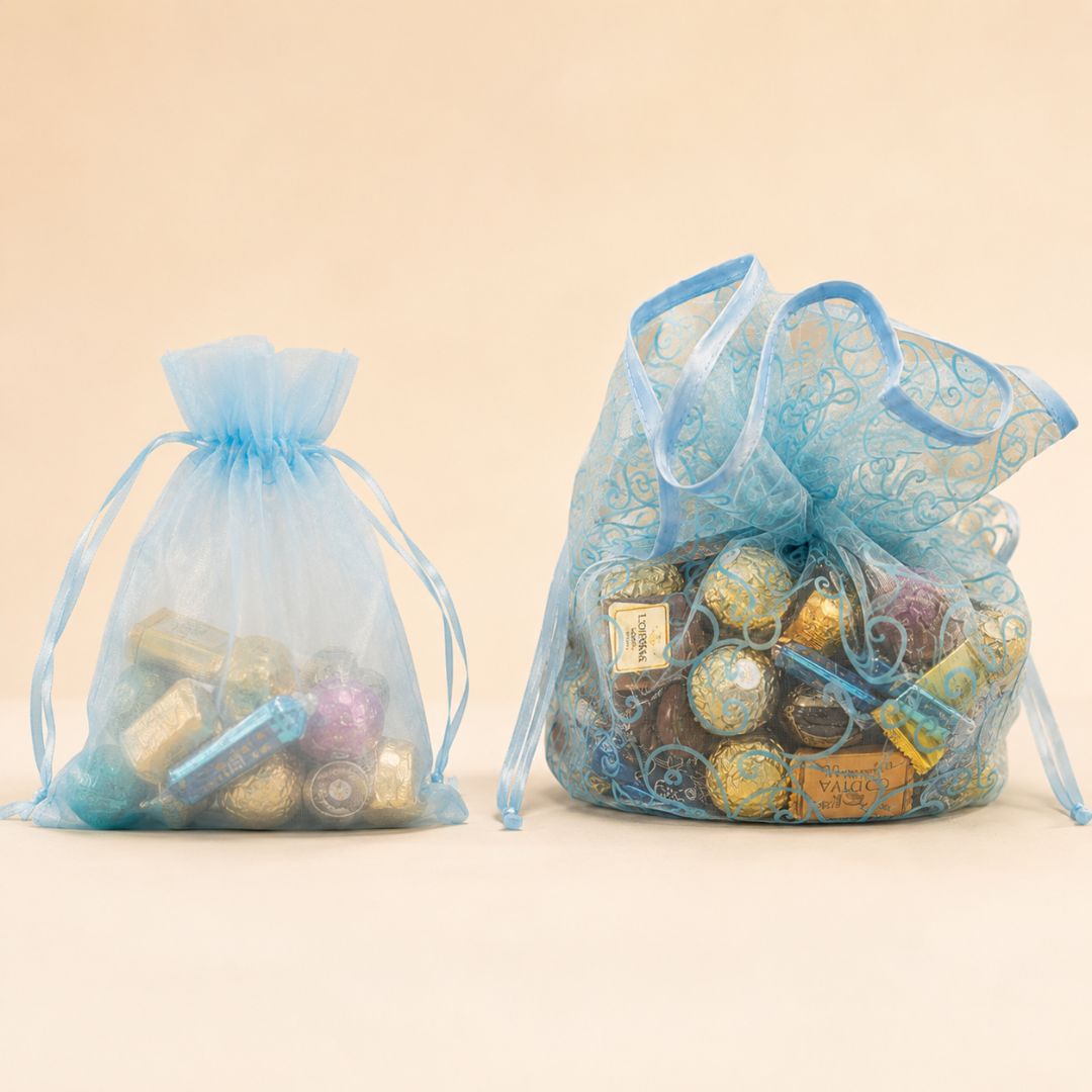 Sky Blue Organza Potli Gift Bag Pack of 5