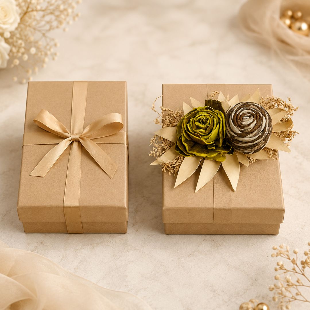 Set of 5 Olive Green & Natural Floral Decorative Accessories for Hamper & Trousseau Packing