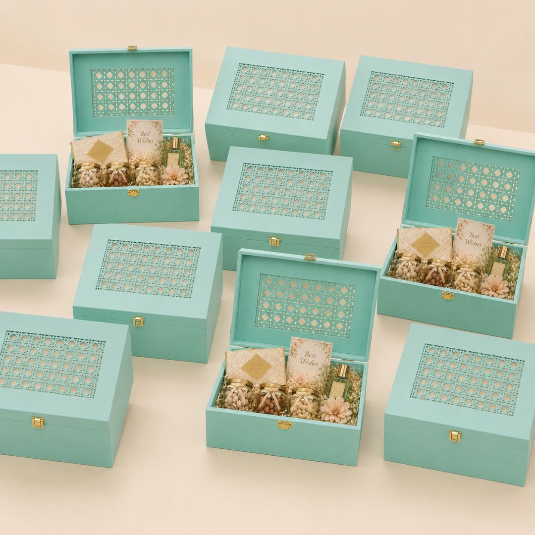 Mint Green Laser Cut Gift Box with Golden Latch
