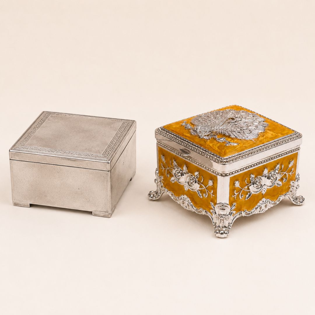 Royal Peacock Embossed Decorative Storage Box – 3 x 3 Inch (Premium Finish)