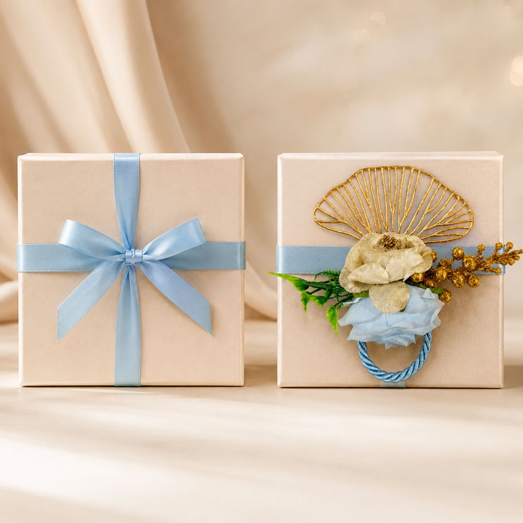 Set of 5 Blue & Gold Floral Decorative Accessories for Hamper & Trousseau Packing