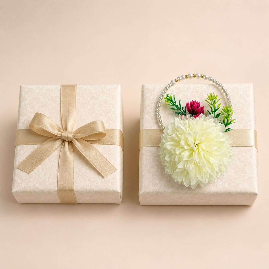 Set of 5 Ivory Pearl Handle Floral Decorative Accessories for Hamper & Trousseau Packing