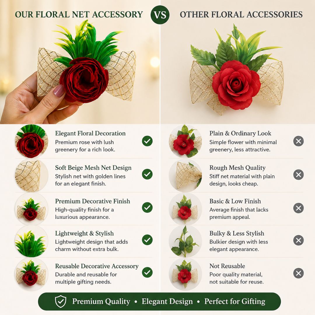 Set of 5 Red Rose Decorative Flower Accessories for Hamper & Trousseau Packing