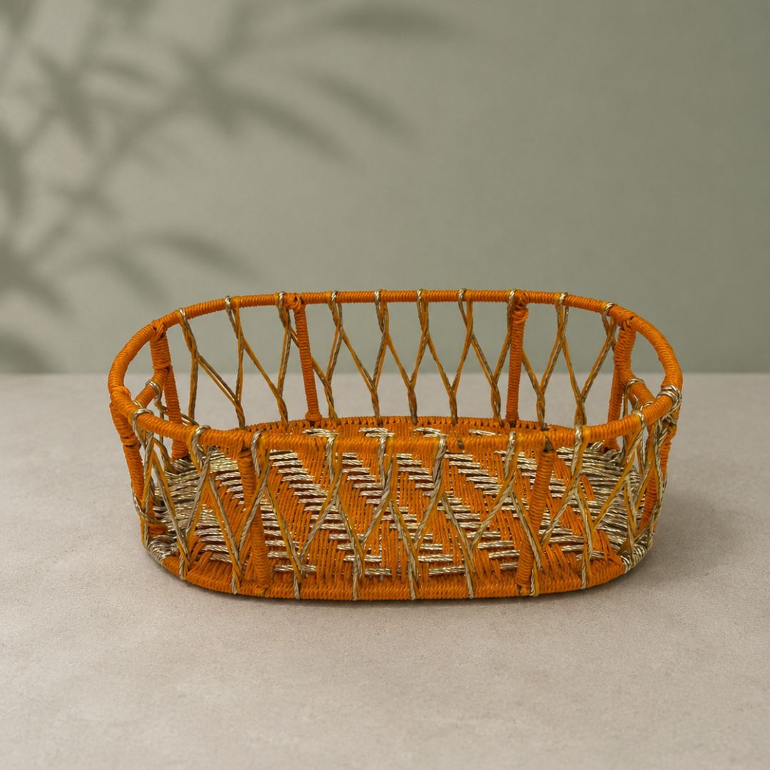 Premium Orange & Gold Oval Hamper Basket Set – Set of 3