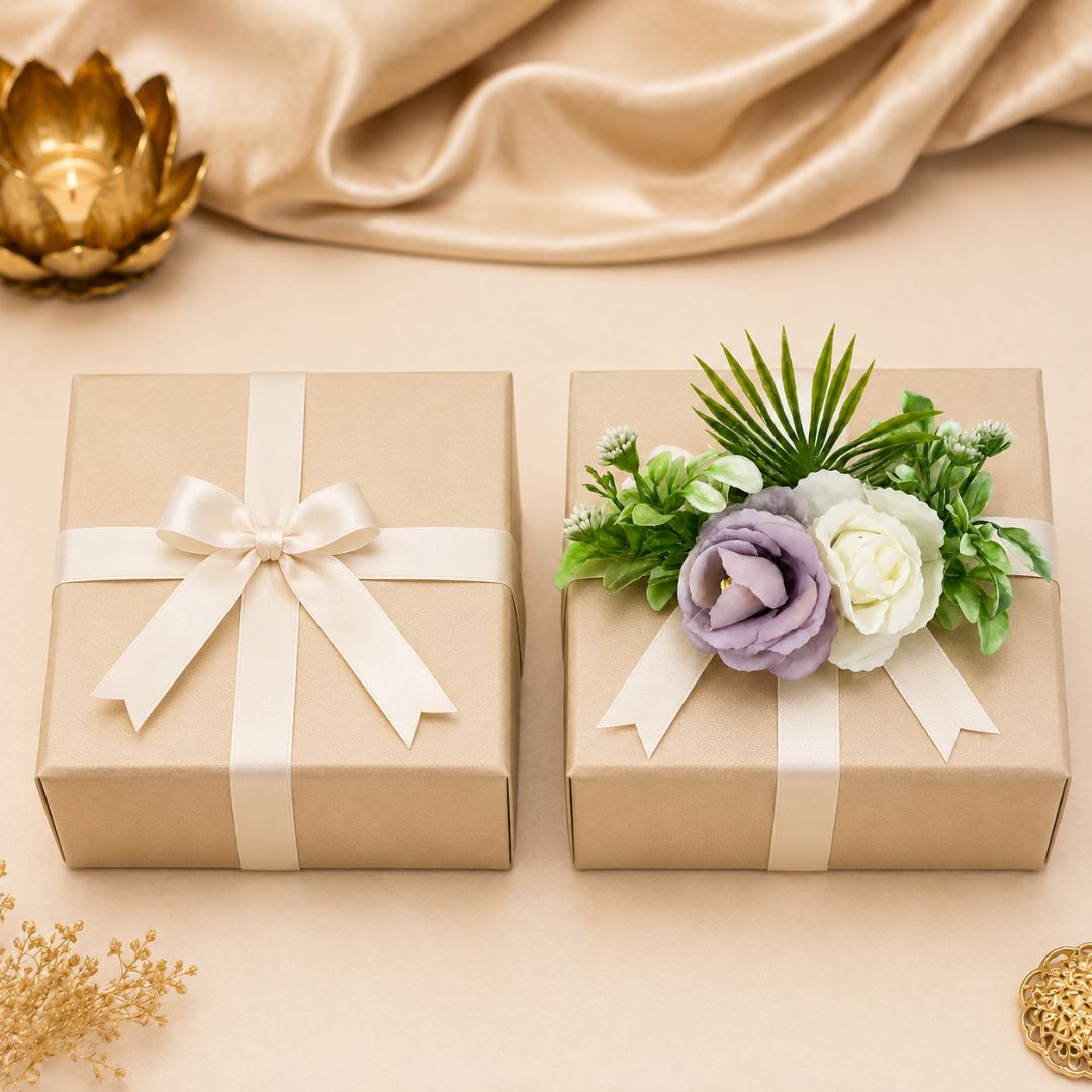 Set of 5 Lavender & White Floral Decorative Accessories for Hamper & Trousseau Packing