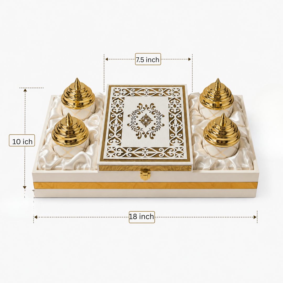 Ivory Gold 4 Jar Dry Fruit Gift Box Set with Decorative Centre Box