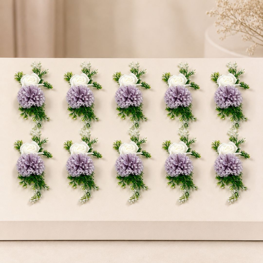 Set of 5 Lavender & White Floral Decorative Accessories for Hamper & Trousseau Packing - Adscraft.in