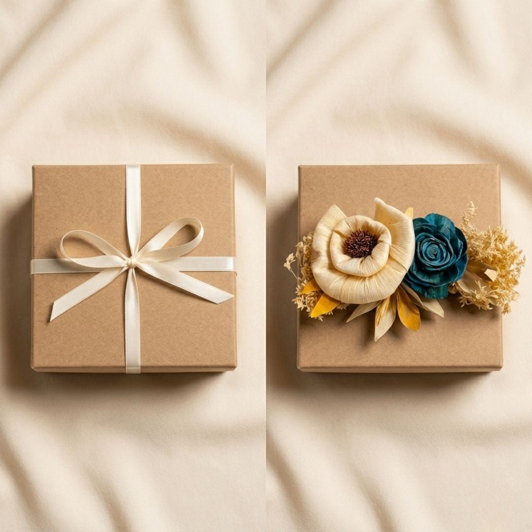 Set of 5 Cream & Teal Floral Decorative Accessories for Hamper & Trousseau Packing