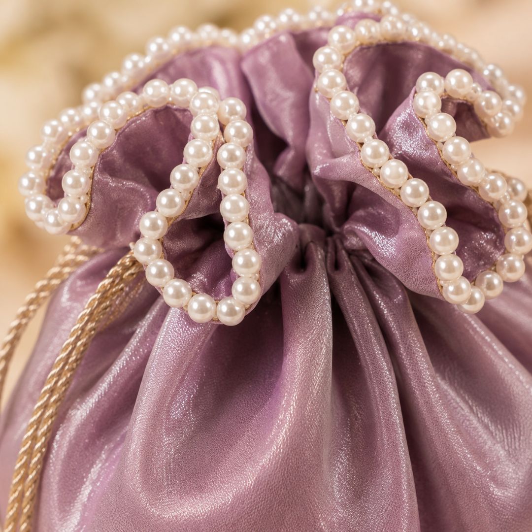 Pack of 5 -Purple Pearl Loop Drawstring Potli Bag