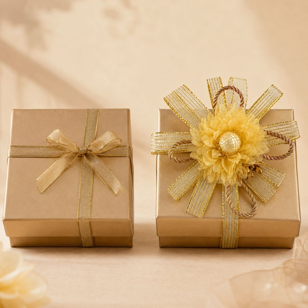 Set of 5 Golden Ribbon Floral Decorative Accessories for Hamper & Trousseau Packing