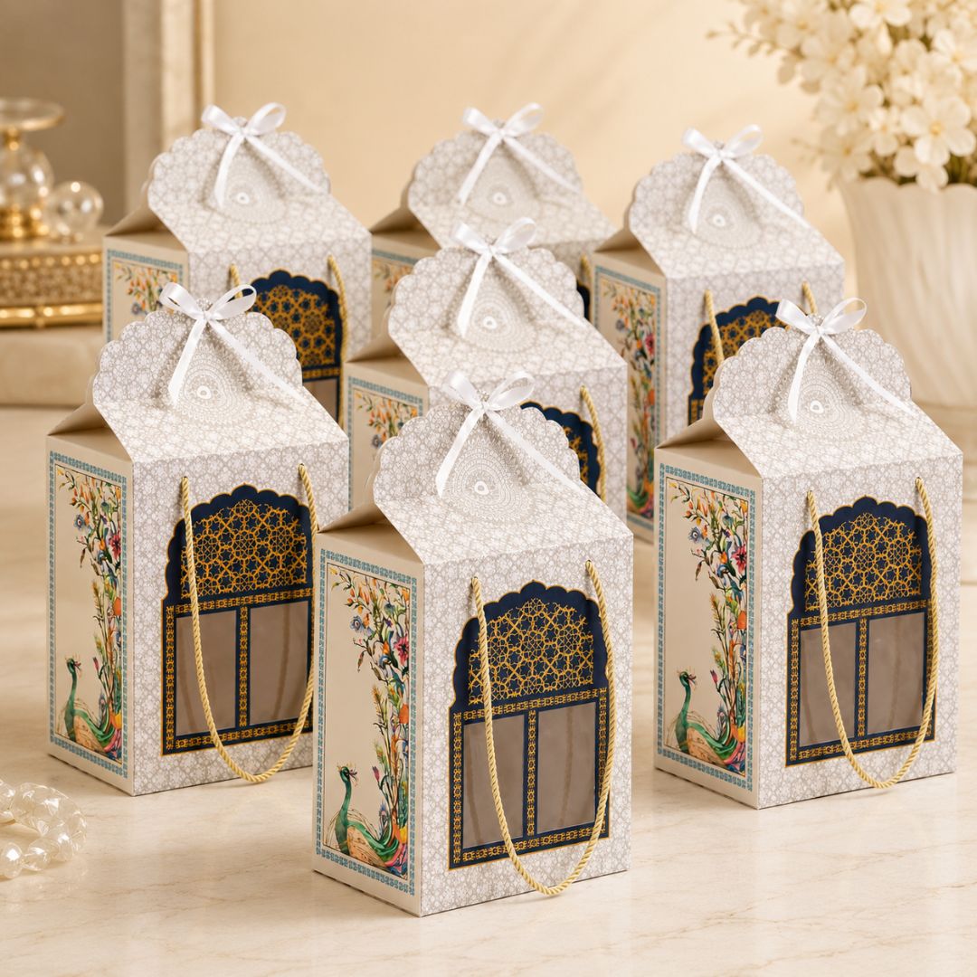 Pack of 5- Ivory Peacock Window Gift Box Pack of 5