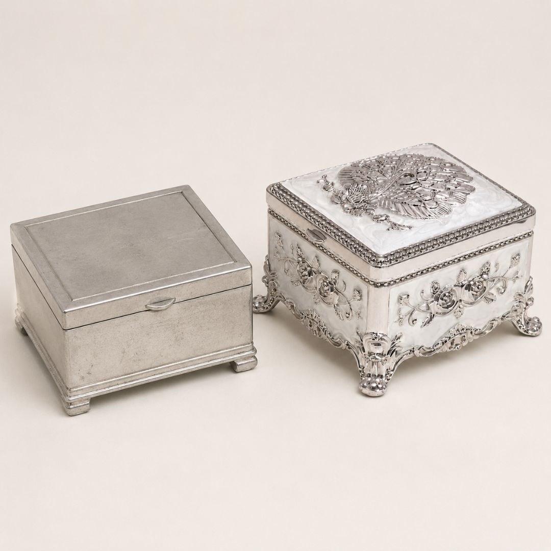 Royal White German Silver Peacock Jewellery Box (3 x 3 x 2 Inch)