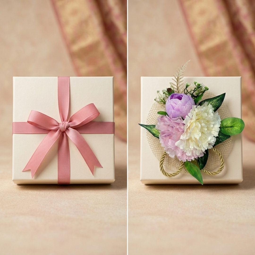 Set of 5 Pastel Pink & White Floral Decorative Accessories for Hamper & Trousseau Packing