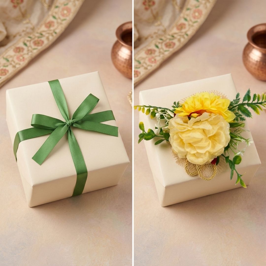 Set of 5 Yellow Floral Decorative Accessories for Hamper & Trousseau Packing