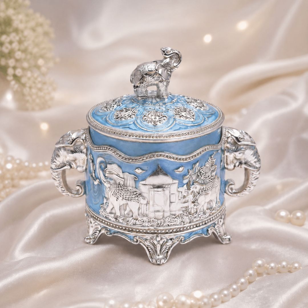 Premium German Silver Elephant Design Dry Fruit Box (3 Inch) – Luxury Gifting for Weddings, Diwali & Corporate Occasions - Adscraft.in