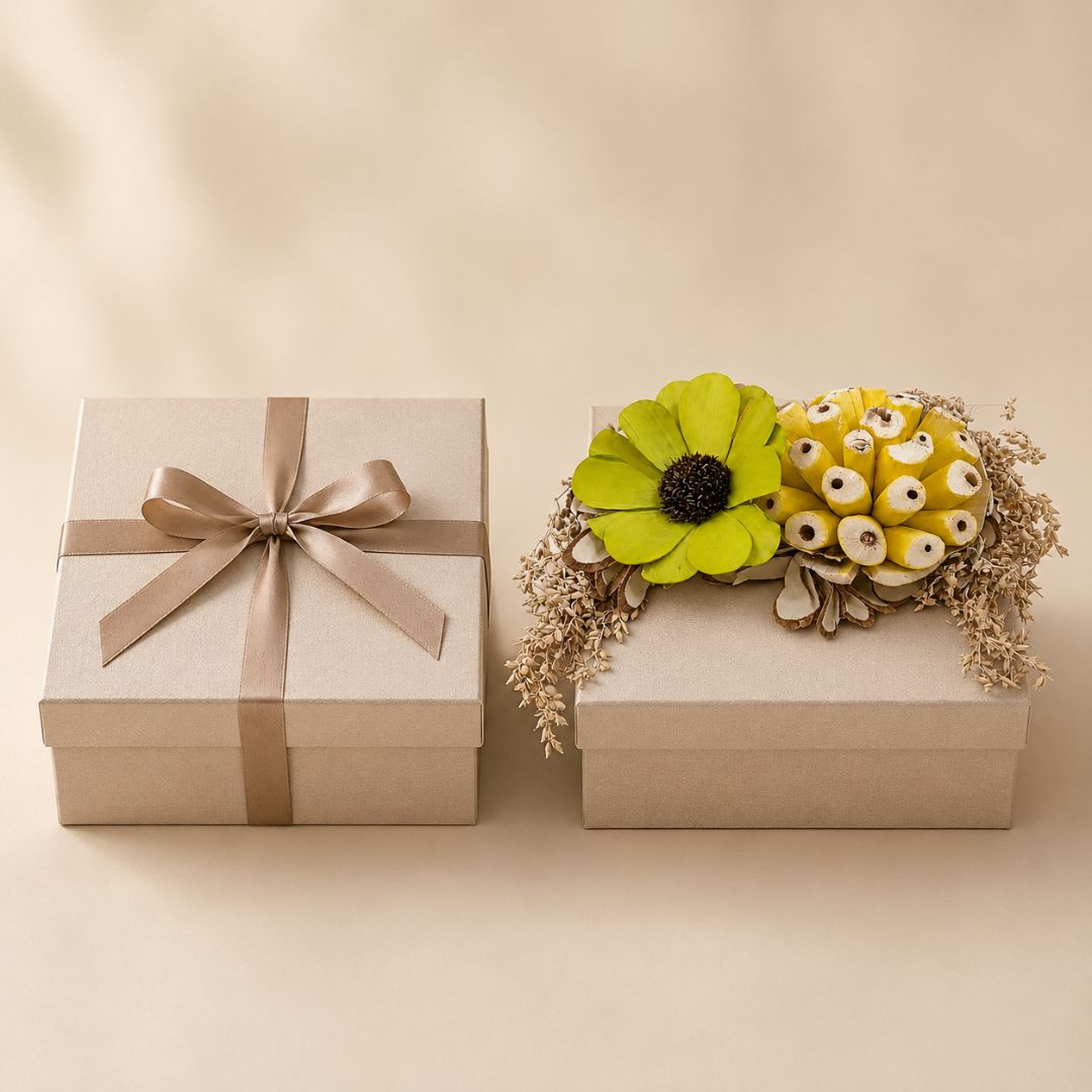 Set of 5 Green & Yellow Floral Decorative Accessories for Hamper & Trousseau Packing