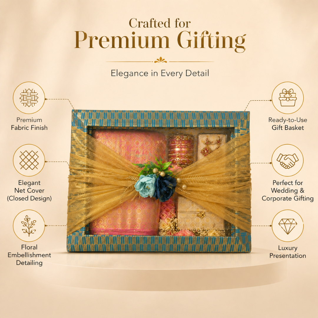(Set of 3)Premium Blue & Gold Ready-to-Use Gift Tray  (18 x 14 Inch) – Decorative Wedding & Hamper Tray