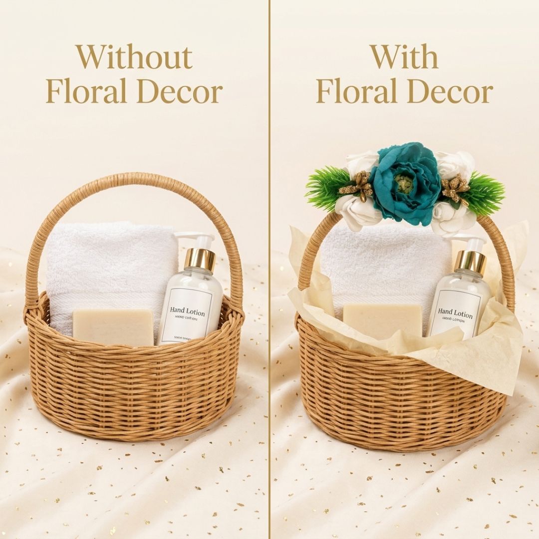 Pack of 5 Teal Blue Floral Decoration Accessories for Hamper Packing