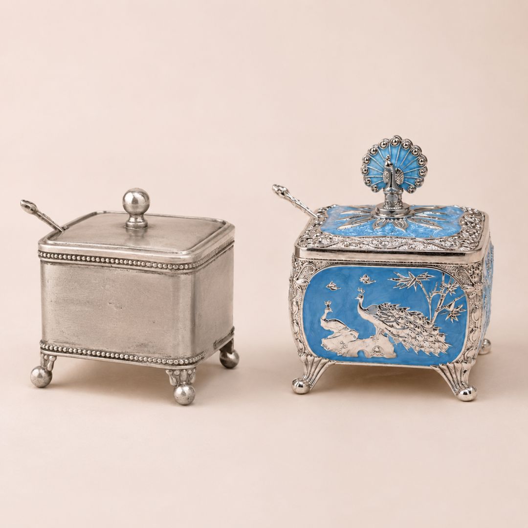 Royal Peacock German Silver Dry Fruit Box – Handcrafted Premium Gift (4 x 4 Inch)