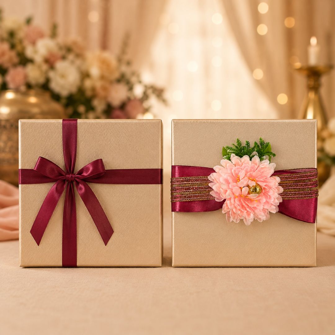 Set of 5 Peach Floral Ribbon Decorative Accessories for Hamper Decoration, Trousseau Packing & Wedding Trays