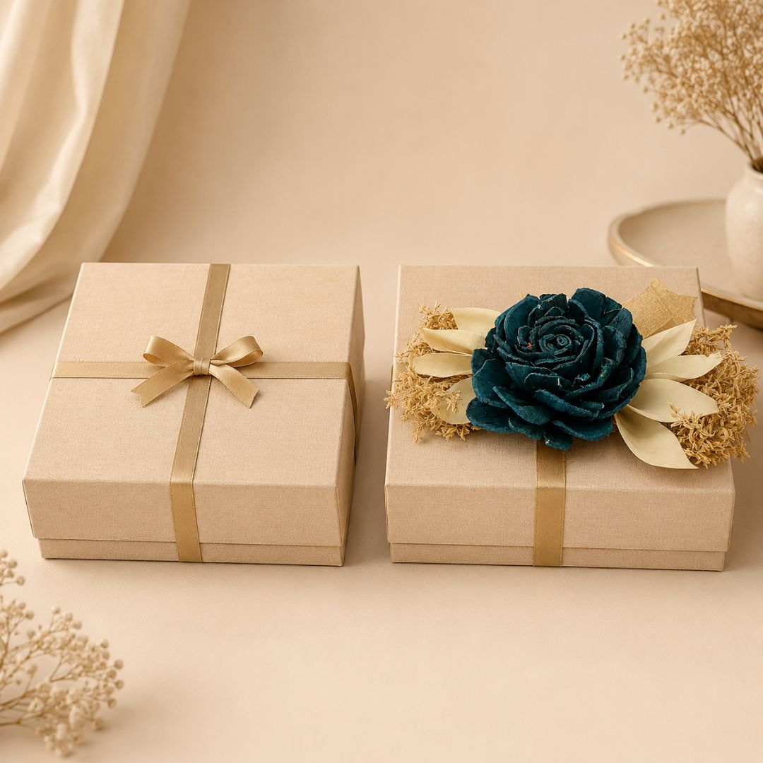 Set of 5 Teal Rose Decorative Accessories with Golden Leaves for Hamper & Trousseau Packing