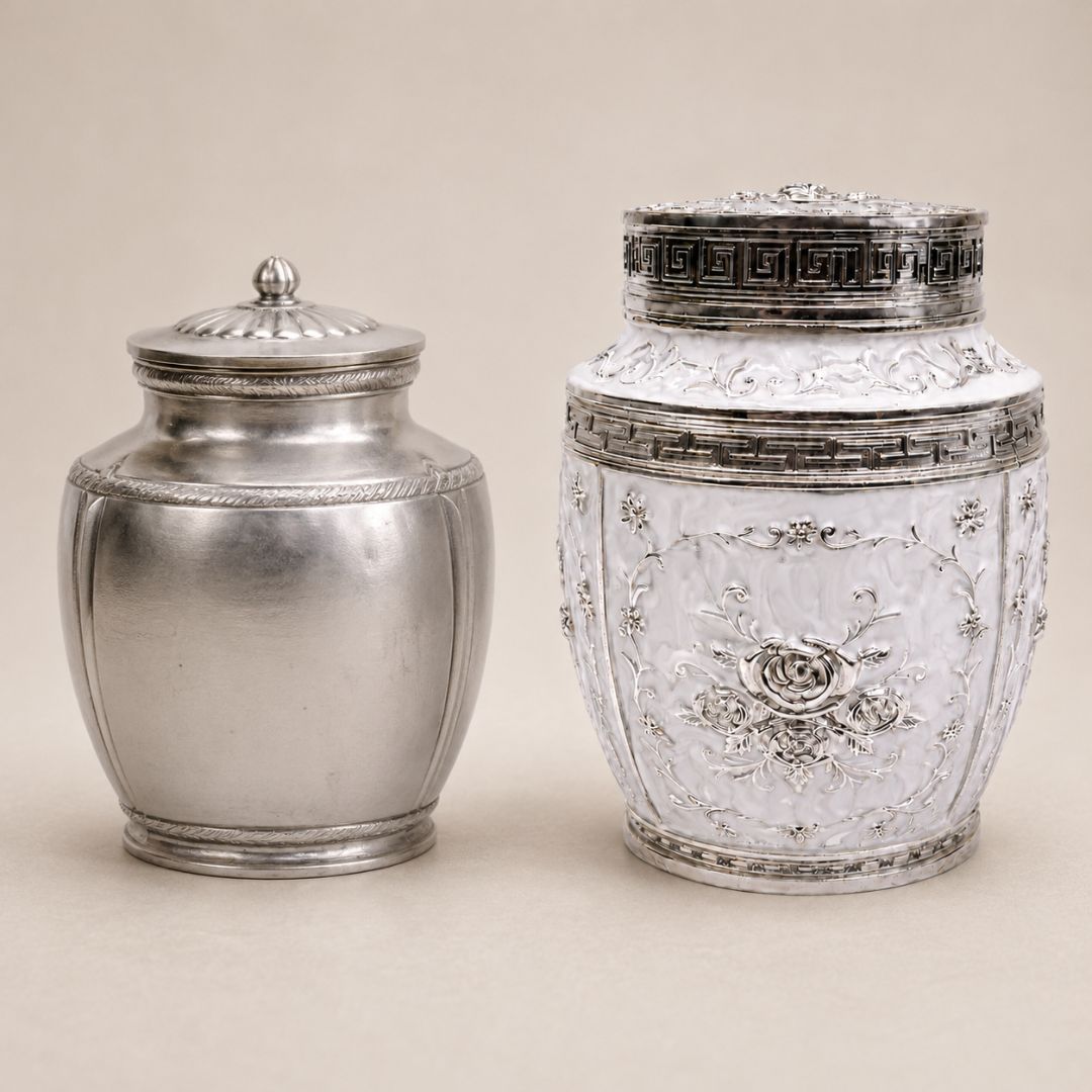 White Floral Silver Decorative Storage Jar (7 x 5 Inch) – Luxury Sweet & Dry Fruit Container