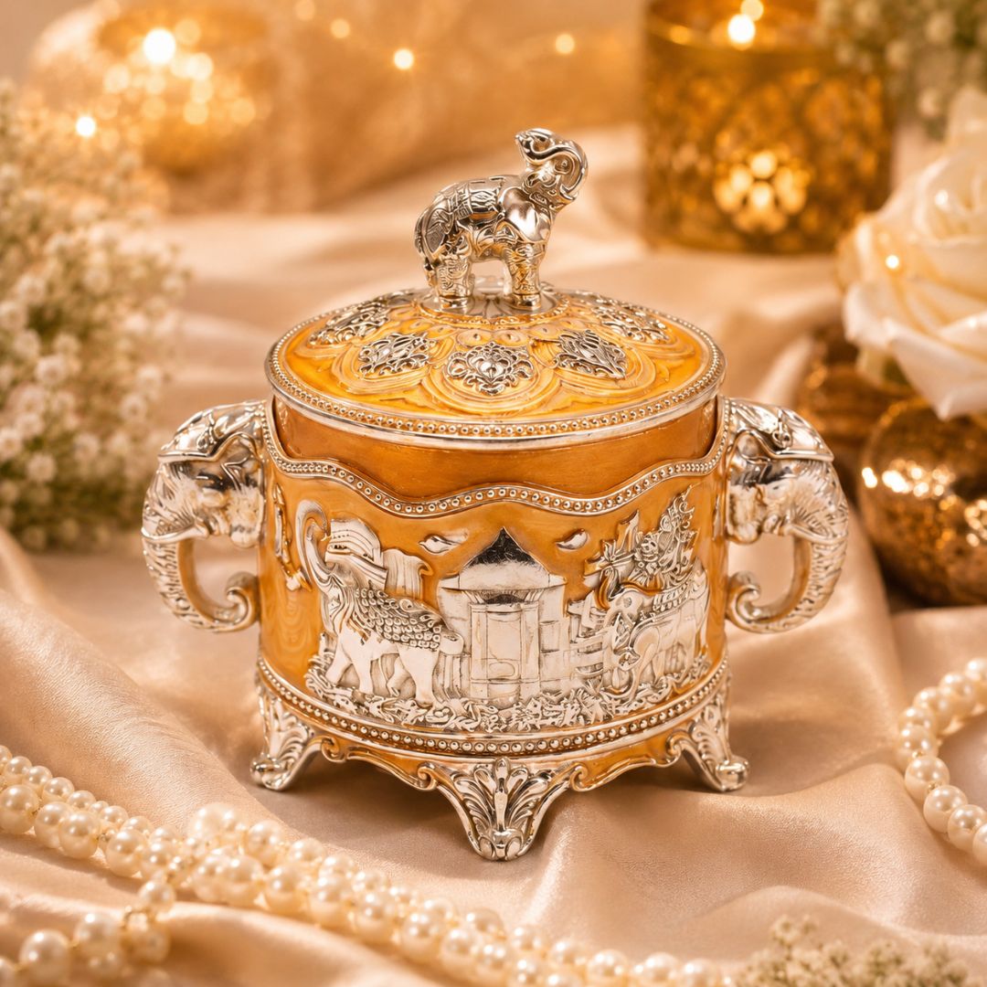 Luxury German Silver Elephant Design Decorative Box (Handcrafted Premium Storage Box) - Adscraft.in