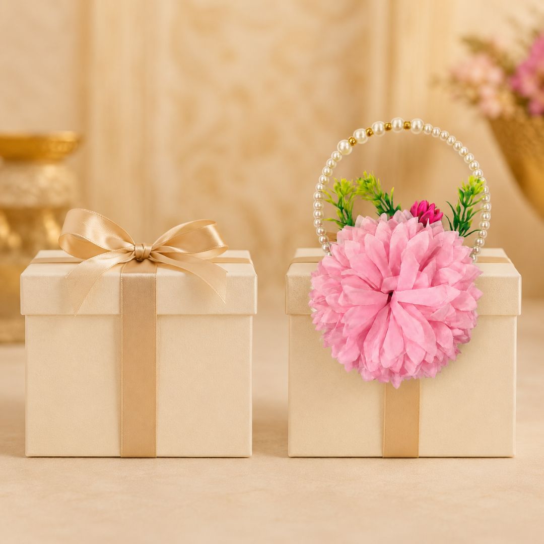 Set of 5 Pink Pearl Handle Floral Decorative Accessories for Hamper & Trousseau Packing