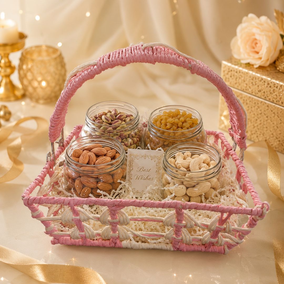 set of 3 - Pink Ivory Handcrafted Gifting Basket with Handle