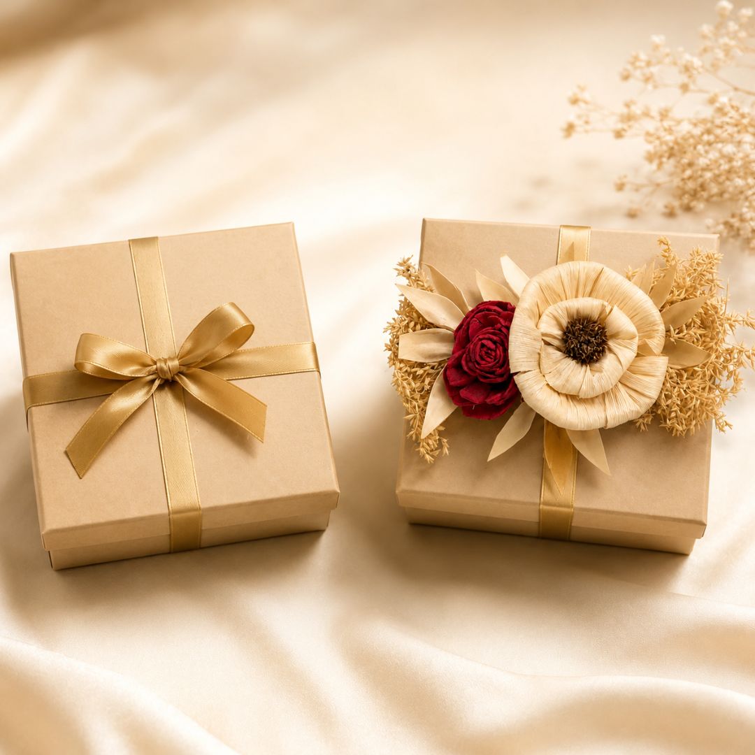 Set of 5 Cream & Red Floral Decorative Accessories for Hamper & Trousseau Packing
