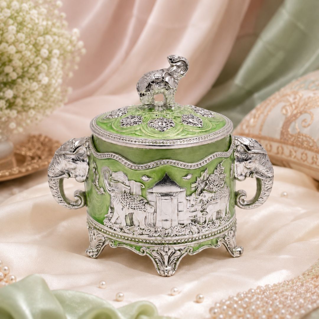 German Silver Elephant Lid Decorative Storage Box – 3 Inch Premium Handcrafted Gift Container - Adscraft.in