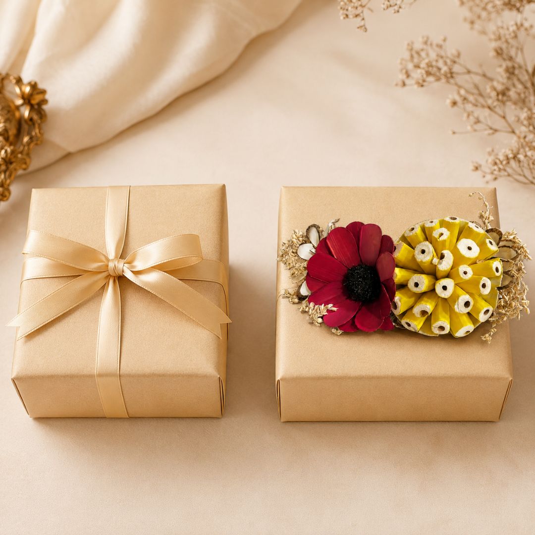 Set of 5 Red & Yellow Floral Decorative Accessories for Hamper & Trousseau Packing