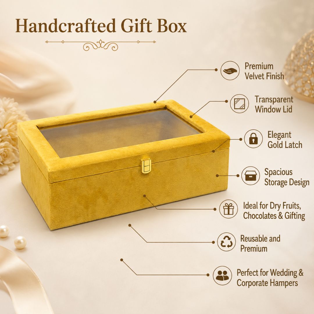 Golden Yellow Transparent Lid Gift Box with Golden Latch