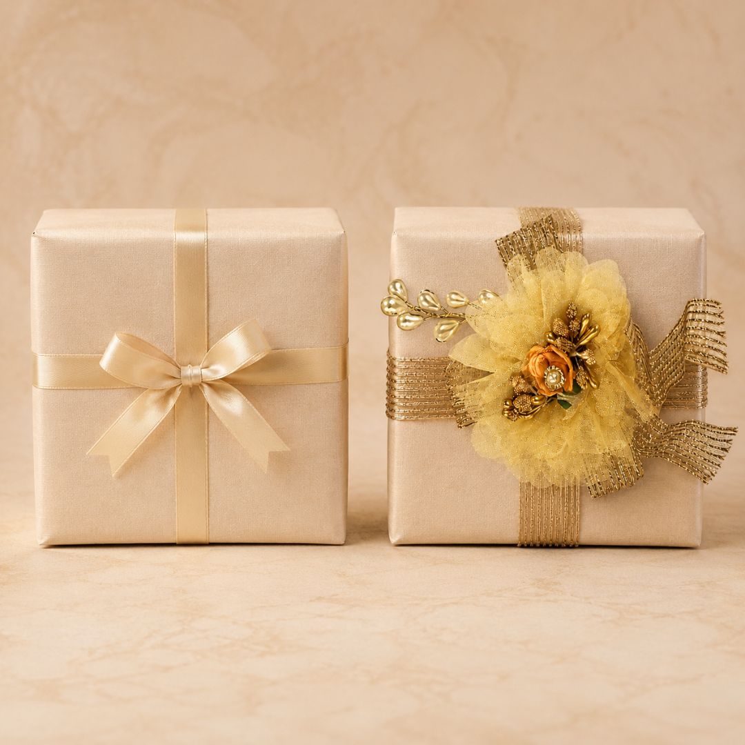 Set of 5 Golden Net Flower Decorative Accessories for Hamper & Trousseau Packing