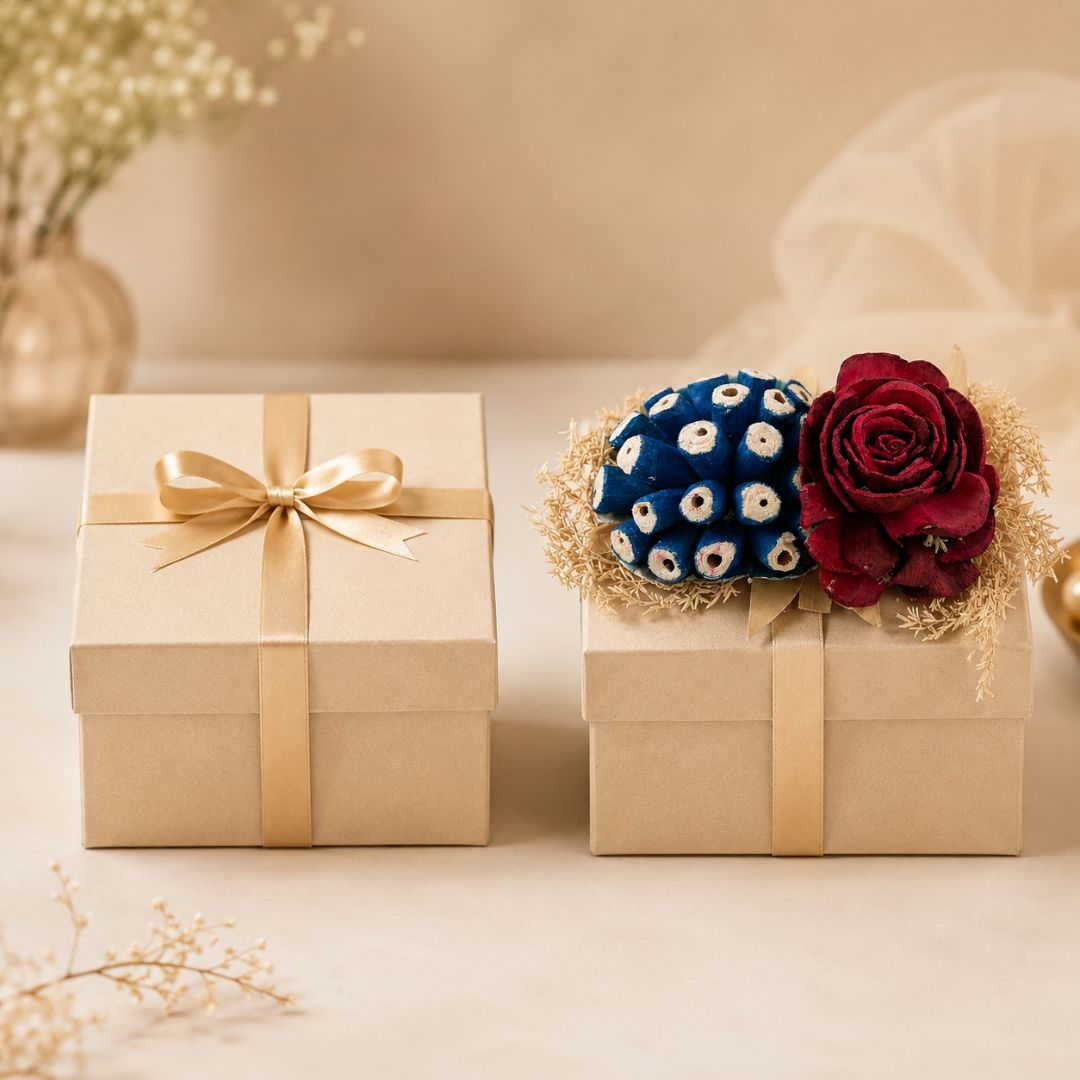 Set of 5 Blue & Red Floral Decorative Accessories for Hamper & Trousseau Packing