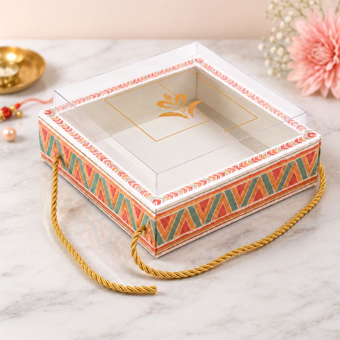 Pack of 5 -Transparent Lid Festive Gift Tray Box