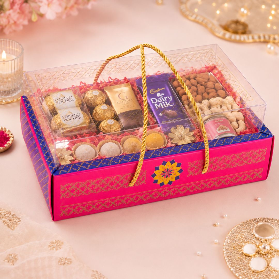 Pack of 5- Pink Blue Transparent Lid Gift Tray Box