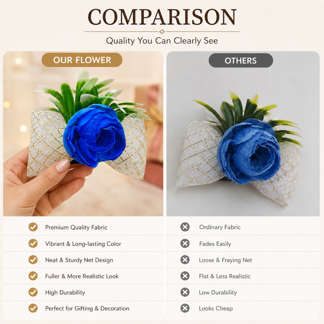 Set of 5 Blue Floral Golden Bow Decoration Accessories for Hamper Packing