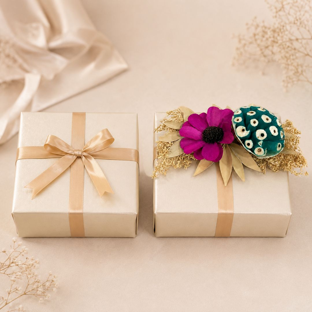 Set of 5 Magenta & Teal Floral Decorative Accessories for Hamper & Trousseau Packing