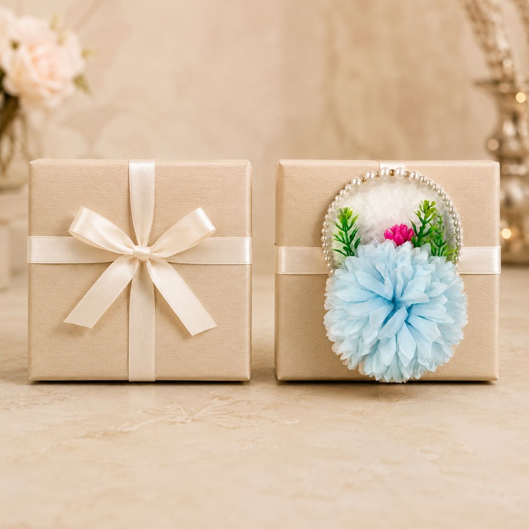 Set of 5 Sky Blue Pearl Loop Floral Decorative Accessories for Hamper & Trousseau Packing