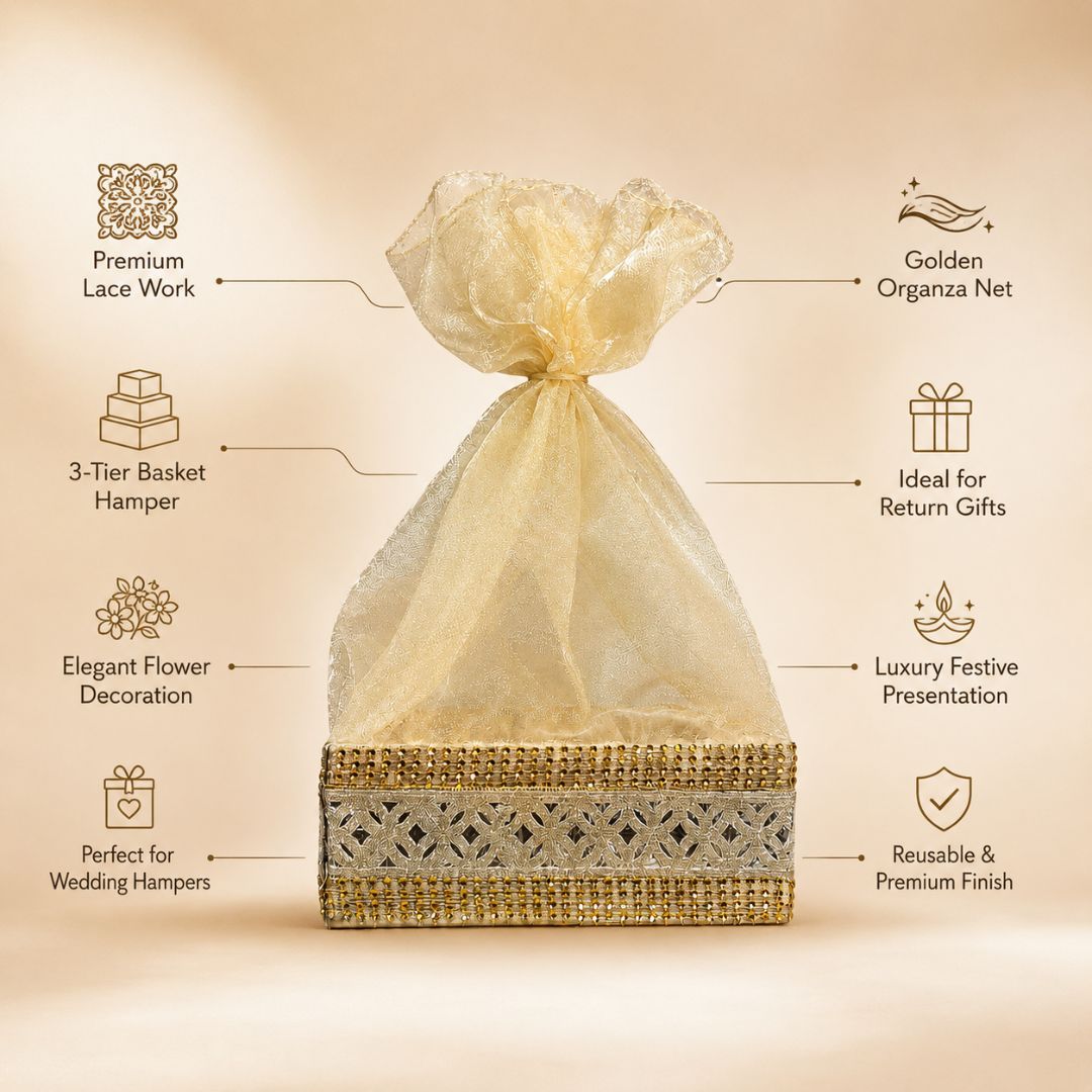 Cream & Gold Potli Basket Set of 3 – 8x8 Inches - Adscraft.in